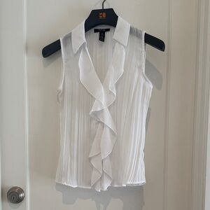 Style & Co. Sheer White Ruffled V-Neck Blouse - 6P (Like New)